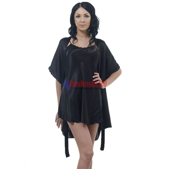 609 Халат женский FELISSE, полиэстер, однотонный, кружево на рукаве - фото 300349