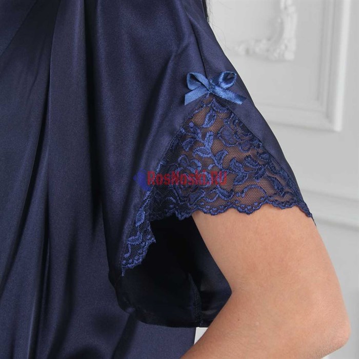 609 Халат женский FELISSE, полиэстер, однотонный, кружево на рукаве - фото 300354