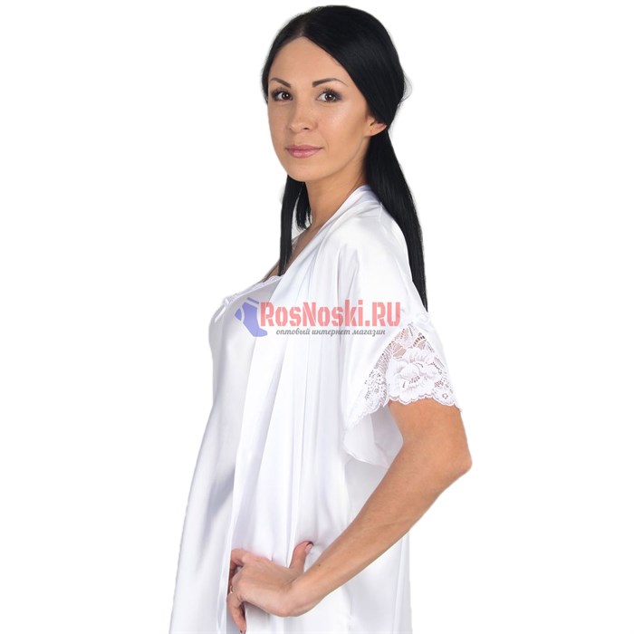 609 Халат женский FELISSE, полиэстер, однотонный, кружево на рукаве - фото 300356