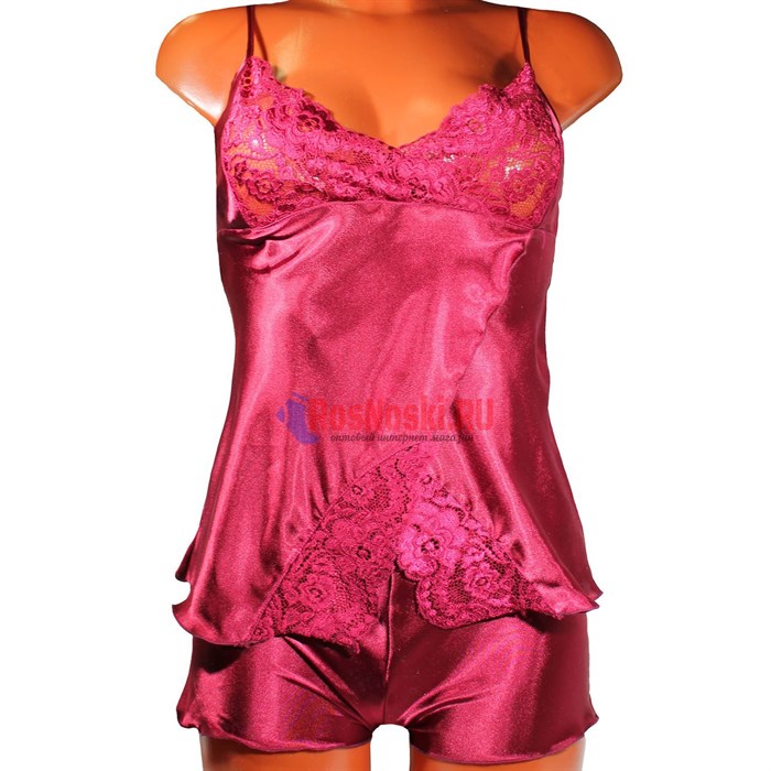 499 Комплект женский MARBIN LINGERIE, майка и шорты, шёлк, с кружевом - фото 383309