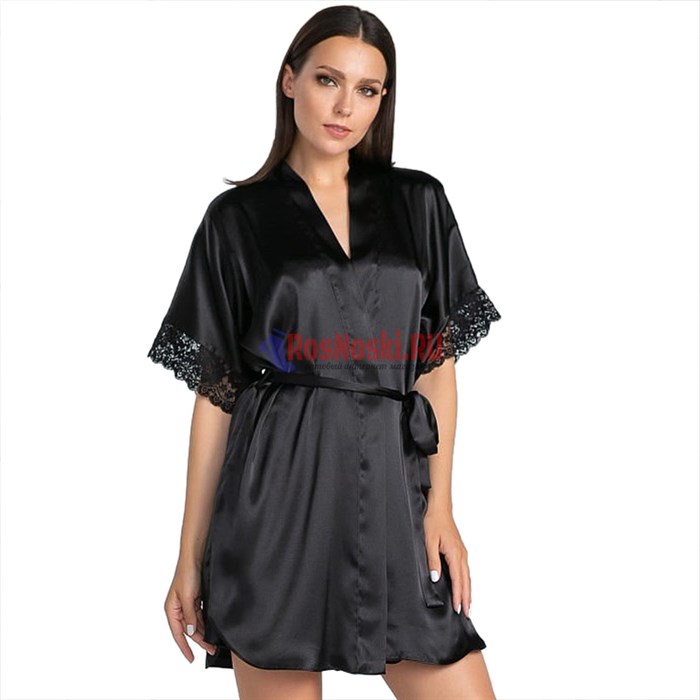 619 Халат женский FELISSE, атласный, однотонный, кружево на рукаве - фото 400812