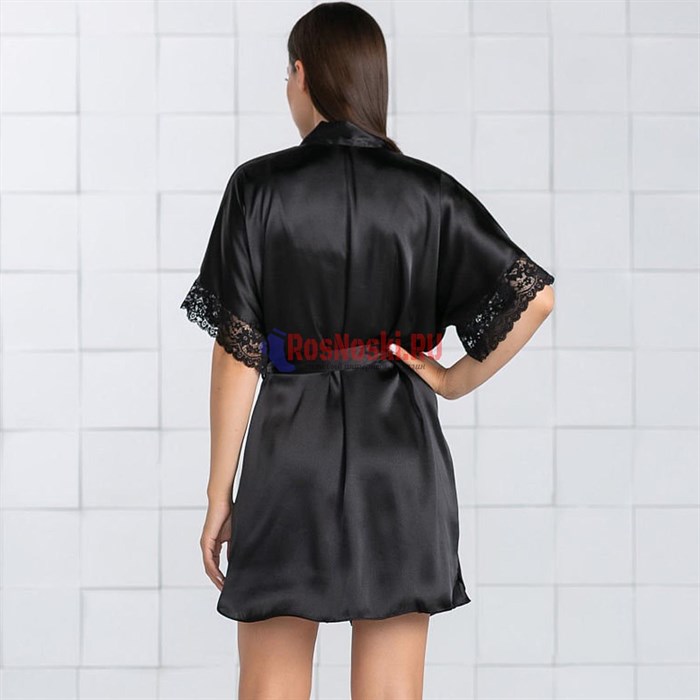 619 Халат женский FELISSE, атласный, однотонный, кружево на рукаве - фото 400814