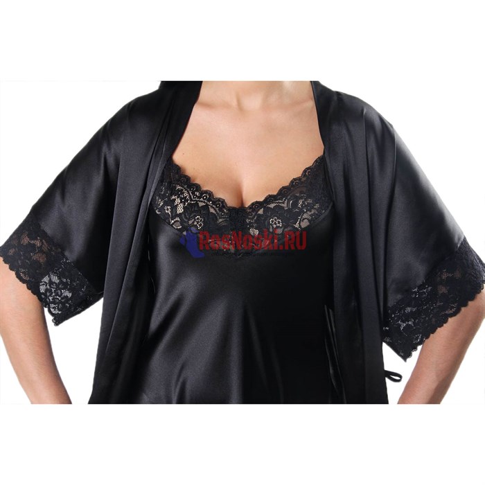 619 Халат женский FELISSE, атласный, однотонный, кружево на рукаве - фото 400816