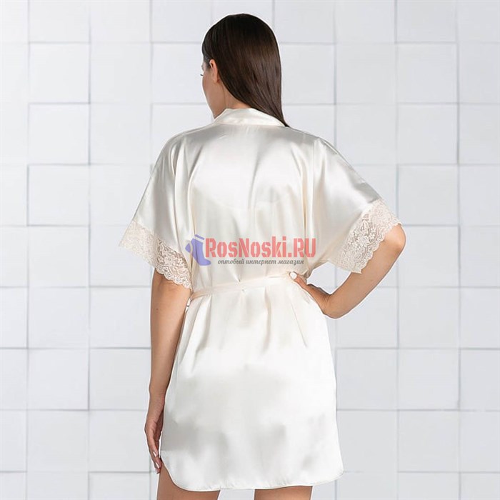 619 Халат женский FELISSE, атласный, однотонный, кружево на рукаве - фото 400821
