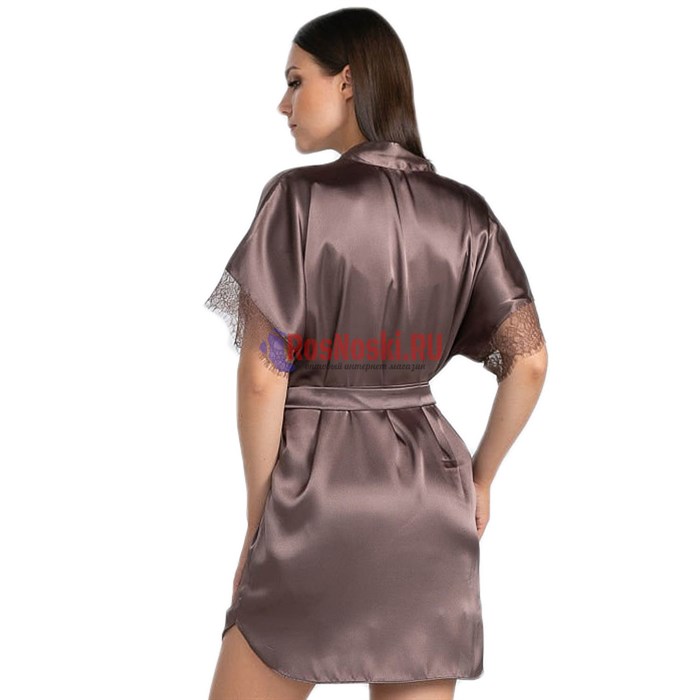 619 Халат женский FELISSE, атласный, однотонный, кружево на рукаве - фото 400825