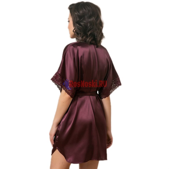 619 Халат женский FELISSE, атласный, однотонный, кружево на рукаве - фото 400832