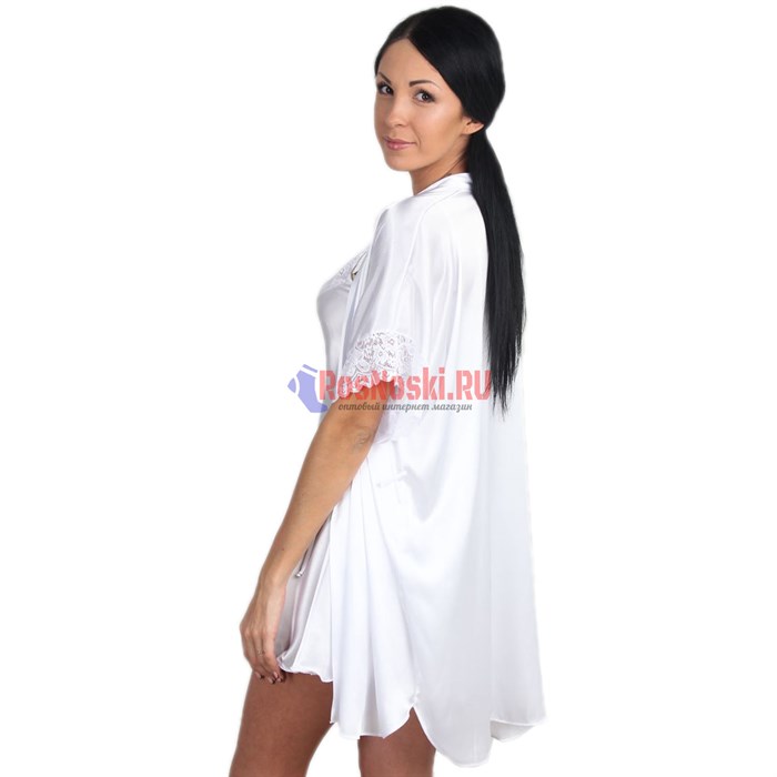 619 Халат женский FELISSE, атласный, однотонный, кружево на рукаве - фото 400842