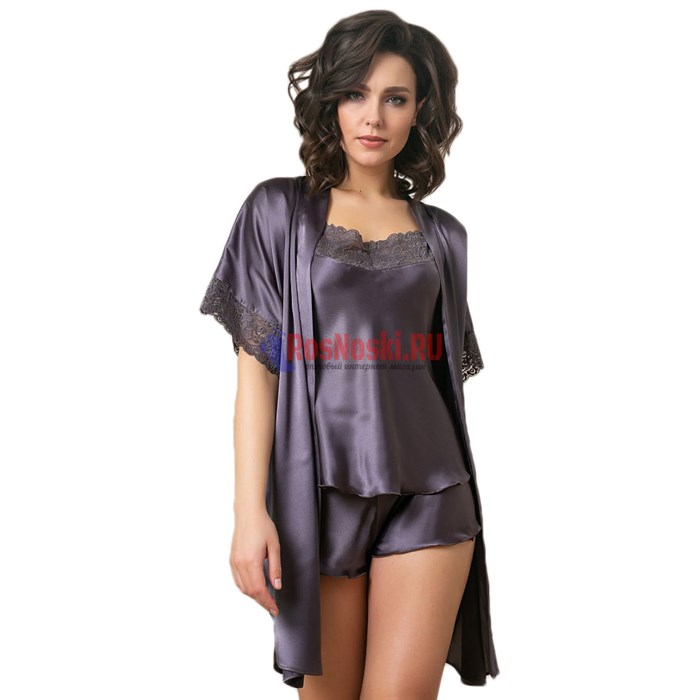 619 Халат женский FELISSE, атласный, однотонный, кружево на рукаве - фото 400846