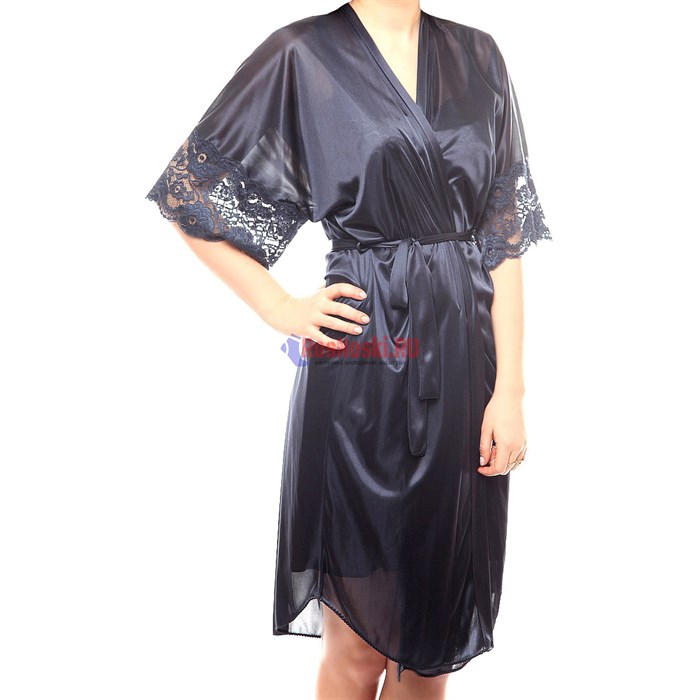 8703 Халат женский MARBIN LINGERIE, кружево на рукаве, до колена - фото 764858