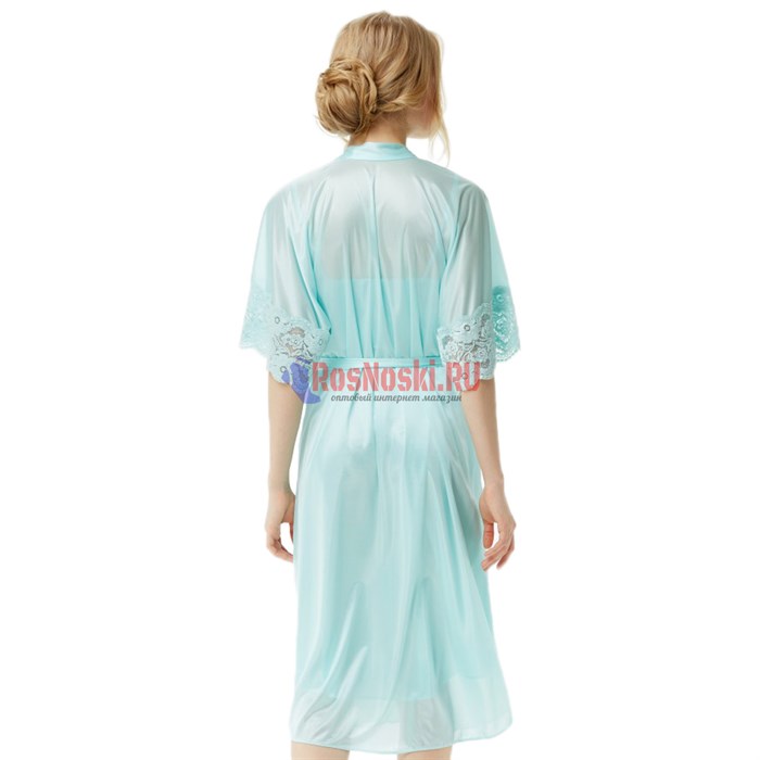 8603 Халат женский MARBIN LINGERIE, кружево на рукаве, ниже колена - фото 764864