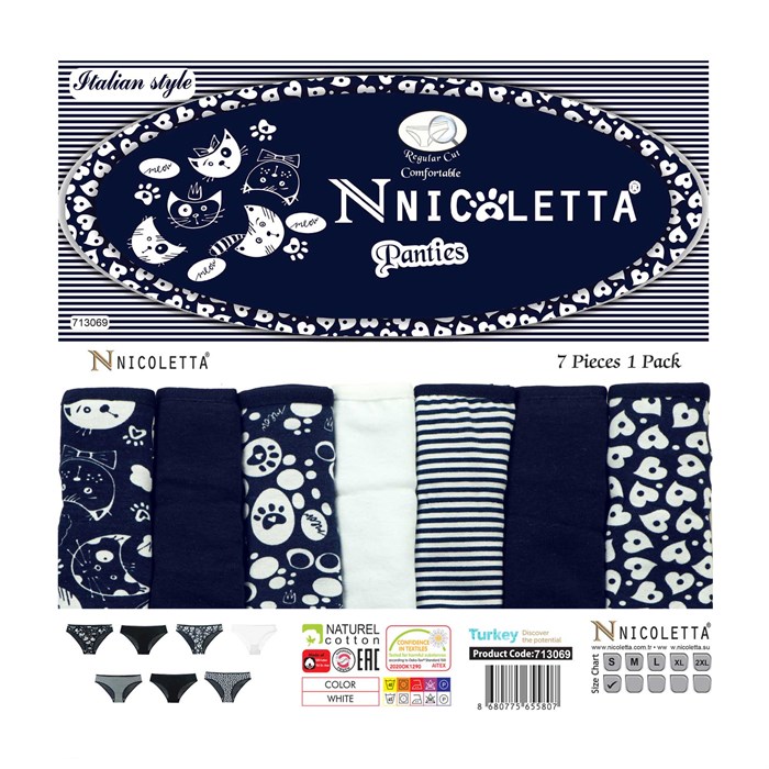 713069 Набор женских трусов NICOLETTA, слипы, хлопок, с рисунком, неделька - фото 769914