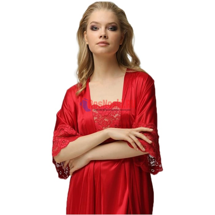 8703 Халат женский MARBIN LINGERIE, кружево на рукаве, до колена - фото 786807