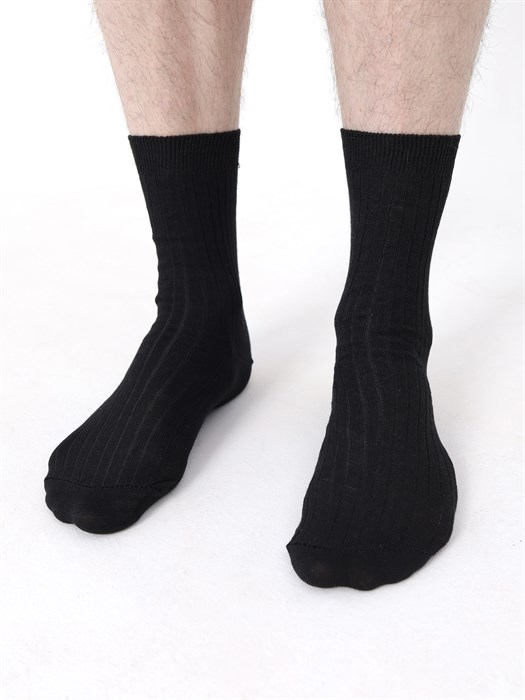 M-10 Носки мужские КАРАВАН, бамбук, чёрные, однотонные, в рубчик - фото 787343
