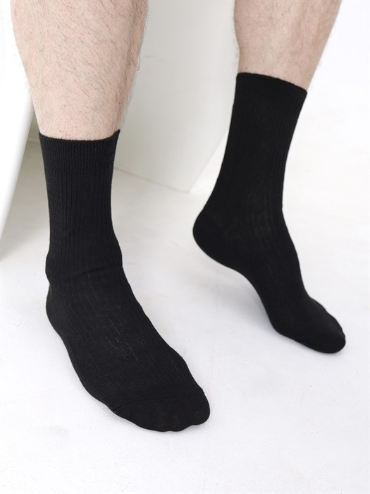 M-10 Носки мужские КАРАВАН, бамбук, чёрные, однотонные, в рубчик - фото 787345