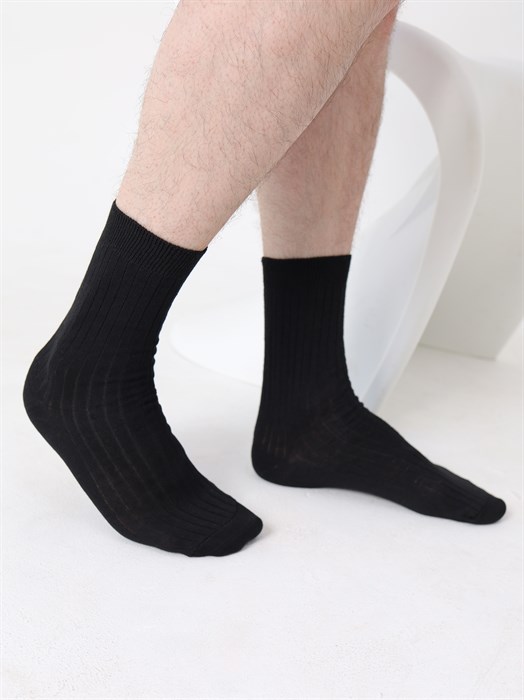 M-10 Носки мужские КАРАВАН, бамбук, чёрные, однотонные, в рубчик - фото 787346