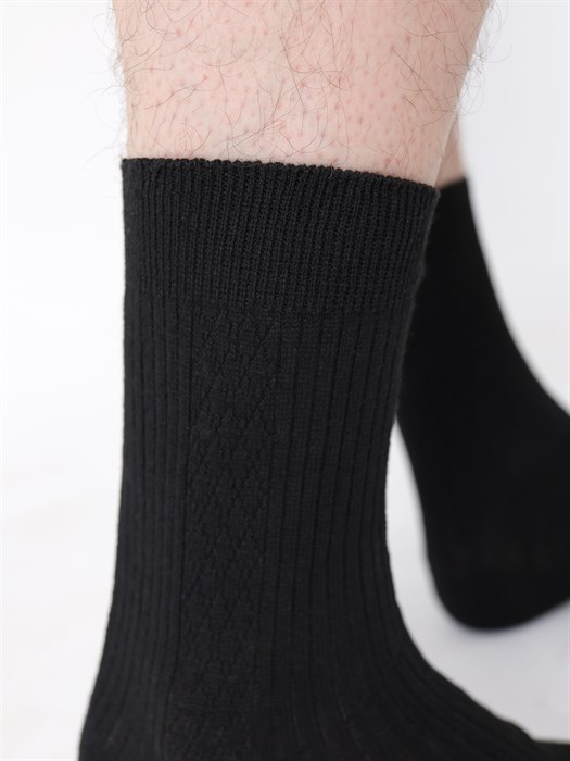 M-10 Носки мужские КАРАВАН, бамбук, чёрные, однотонные, в рубчик - фото 787348