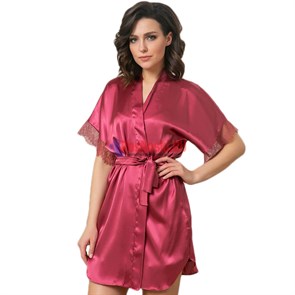619 Халат женский FELISSE, атласный, однотонный, кружево на рукаве