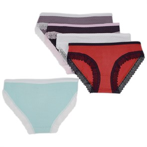 3028 Комплект женских трусов, слипы, кружево по ноге, в горошек