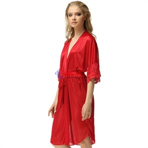 8703 Халат женский MARBIN LINGERIE, кружево на рукаве, до колена