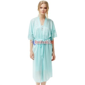 8603 Халат женский MARBIN LINGERIE, кружево на рукаве, ниже колена